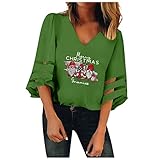 Weihnachts Tshirt Damen T-V-Ausschnitt Casual Fashion Sweatshirt Weihnachtsdruck Frauen Xmas Oberteile Bluse Tunika Christmas Weihnachtsbluse Tops Loose F