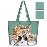NymphFable 2 Stück Einkaufstasche Wiederverwendbare Süße Katzen Tote Bag Groß Polyester Trag