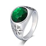 Daesar Herren Ring Edelstahl Silber, Ring Personalisiert Gothic Schneeflocke Ring mit Grün Zirkonia Gr.62 (19.7)