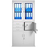 Jan Nowak Aktenschrank C018S Büroschrank Metallschrank Tresor Safe Geheimfach Flügeltüren Schubladen Pulverbeschichtung Stahlblech 185 cm x 90 cm x 40 cm (H x B x T) (grau)
