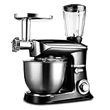 GYAM 3 in 1 Multifunktionsständermischer, 1300W 6 Geschwindigkeit Kippkopf Küchen-Stehmischer Mit 6,5L Edelstahl-Schüssel Teighaken Whisk-Schläger-Fleisch-Mixer Und Saft-Extracter,Schw