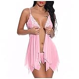 Dessous Damen Sexy Unterwäsche, Transparent Erotik BH Lingerie Höhe Taille Reizwäsche Nachtwäsche Lace Spitze Unterwäsche und Slip Reizwäsche Set Bodysuits Nachthemd Frauen Frontverschluss Baby