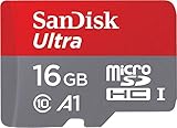 SanDisk Ultra 16GB microSDHC Speicherkarte + SD-Adapter mit A1 App-Leistung bis zu 98 MB/s, Klasse 10, U1