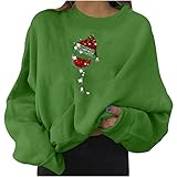 Damen Weihnachten Sweatshirt Langarm Weihnachtspullover Rundhals Pullover Oversized Weihnachtspulli Xmas Pulli Herbst Winter Oberteile Weich Lässig Bluse Tops Streetwear mit Weihnachtsmütze M