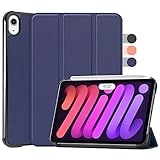 Delidigi PU-Leder iPad Mini 6 Hülle 2021, iPad Case Cover mit Trifold Stand, Auto Sleep/Wake, Unterstützt Apple Pencil 2nd Charging, Smart Cover für iPad Mini 6. Generation(Mitternachtsblau)