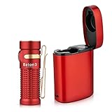 OLIGHT Baton 3 PREMIUM EDITION Mini LED Taschenlampe mit Drahtlosem Ladecase, Bis zu 94 Tage Laufzeit, Superheller 1200 Lumen 6 Lichtmodi IPX8 Wiederaufladbare Handlampe für Camping,Notfälle(Rot)