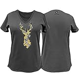 John Deere Women's Floral Deer Outline Yellow Flowers Short Sleeve T-Shirt-Charcoal-S