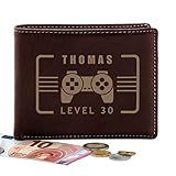 Murrano Ledergeldbörse Portemonnaie Herren mit Gravur - Geldbeutel Brieftasche - Geschenk Geburtstag Mann - 12,5x10cm - aus Echtleder - braun - G