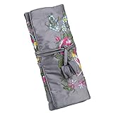 mookaitedcor Garten Design Gestickte Schmuckrolle mit Schöne Blumen, Tasche Organizer für Ohrringe Halsketten Armbänder Uhr,G