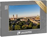puzzleYOU: Puzzle 100 Teile „Skyline von Leipzig mit Rathaus bei Sonnenuntergang, Deutschland“