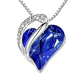 FEQEFQ Zwölf Monate Geburtstag Stein kristall anhänger Clavicle Kette Ozean Herz Liebe Halskette (Color : Dark Blue)
