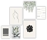 ELAFI Neu Premium Poster Set 6er | Stilvolle Dekoration mit passendem Bilder Set als Wohnzimmer Deko | Set 3X A3 & 3X A4 ohne Bilderrahmen | Kunstdruck Blätter Abstrak