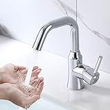 KAIBOR Modern Waschtischarmatur 360° Schwenkbar Wasserhahn Bad, Messing Verchromt Einhebelmischer Mischbatterie Armatur für Badezimmer Waschbeck