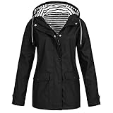 Dantazz Regenjacke Damen Wasserdicht Atmungsaktiv Regenmantel mit Kapuze Dünn Leicht Windbreaker Regenparka Winddicht Sportjacke Kapuzenjacke Große Größen Sonnenschutzjacke (Schwarz, XL)