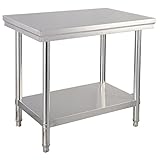COSTWAY Edelstahl Küchentisch Arbeitstisch Gastro Tisch Edelstahltisch Zubereitungstisch mit Zwischenbord (92x61x90cm)