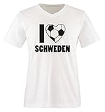 I Love SCHWEDEN - Herren V-Neck T-Shirt - Weiss/Schwarz Gr. XL