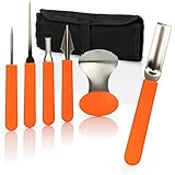 com-four® 6-teiliges Kürbis Schnitz-Set für Halloween - Schneide-Werkzeuge zum Aushöhlen von Kürbissen - Tasche mit Säge, Löffel, Schnitzwerkzeuge (Schnitzwerkzeug - 06-teilig orange)