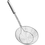 YFWOOD Spinnennetz-Schöpflöffel aus Edelstahl, Kochabschäumer, Schaumlöffel, Siebkelle, Küchenkelle aus Drahtnetz mit Griff für das tägliche Fritieren, Dünsten und Schöpfen. Durchmesser: 15,7