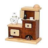 Dekohelden24 Holz Räucherofen mit Pantoffeln und Katze in Braun, L/B/H ca. 14 x 7,5 x 15