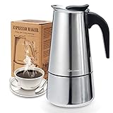 Godmorn Espressokocher, Kaffeekocher, Mokkakanne aus 430 Edelstahl, Espresso Maker für 4/6/10 Tassen, Stovetop Coffee Maker Induktion Herde geeignet, 10 Tassen (450 ml)