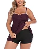 Avidlove Damen Tankini Badeanzüge Zweiteiliger Badeanzug mit Shorts Retro Matrosen Streifen Punkt Tankini Set, weinrot, Larg