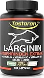 Tostoron L-Arginin + L-Citrullin + Pinienrinden Extrakt 100:1 extra stark + hochdosiert 180 Kapseln - plus Vitamin C + B5, Selen, Zink, 1 Dose (1x138,5g) hol dir den TOSTORON HAMMER direkt nach Hause!