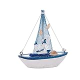 VOSAREA Holz Segelboote Modell mit Fischernetz Anker Muschel Nautische Maritime Deko Home Ornament Tisch Dek