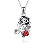 Halskette aus Sterlingsilber für Mädchen, Rosen-Blumen-Halsketten mit roten Kristallen von Österreich, schwarze Rosen, Schmuck für Ehefrau, Freundin, Geburtstag, Jahrestag, Geschenk