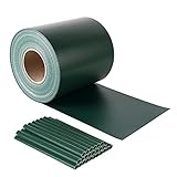 Sekey PVC Sichtschutzstreifen Rolle Zaunfolie Blickdicht Anti-UV Wetterfest und Anti-Fading Windschutz für Doppelstabmatten Zaun mit 26 x Befestigungsclips 19 cm x 50 m Grü