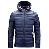 WAQD Herren Übergangsjacke Steppjacke Daunenjacke Sportjacke Freizeitjacke Materialmix Kapuze Reißverschluss Street Style Herren, Herbst Und Winter, Neue Baumwolljacke Leichter Mantel Oberteil, Jack