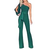 HolAngela Jumpsuit Damen Sommer Lang Elegant Weites Bein Overall Mit Gürtel Einfarbig Schulterfrei Für Party Hochzeitsg