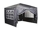 CHILLROI Faltpavillon Multifunktionszelt 3x3m Grau Polyester 200 Wasserdicht inklusive 4 Seitenwände mit Fenster, Tragetasche als Unterstand für Garten Markt Terrasse Festival Camping