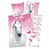 Herding Bettwäsche mit Pferd weiß Butterfly 135 x 200 cm 80 x 80