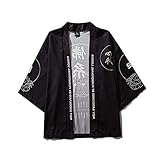 Meilily Herren Japanischer Kimono Kleidung Tuschemalerei Cardiqan 3/4 Ärmel- Tradition Kostüm Robe Überjacke Sonnenschutz Jacke Antiker Stil Nachthemd Bademantel Nachtwäsche Yuk