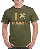 Comedy Shirts - I Love Pommes - Herren T-Shirt - Oliv/Hellbraun-Beige Gr. S