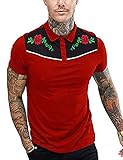 JINIDU Herren Poloshirt, kurzärmelig, Rosen-Blumen-Stickerei, Casual Baumwolle Gr. XXL, w