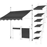 Clothink Klemmmarkise Gelenkarmmarkise Ohne Bohren 350cm Breit Grau Balkonmarkise Sonnendach Markise mit Gestell einrollbar Sonnenschutz höhenverstellbar F