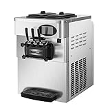 BuoQua Speiseeisbereiter Edelstahl Farbe Kommerzielle Softeismaschine Eismaschine Ice Cream Maker 220V Edelstahl Maschine mit Eikegel und Vorgekühltes LCD