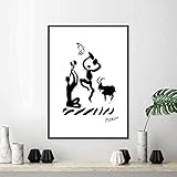 VVBGL Pablo Picasso Works Leinwand Malerei Flötenspieler Gemäldedrucke Poster Schwarz Weiß Minimalistische Wand Bilder Wohnzimmer Wanddekor Bild 60x80cmx1 Kein R