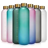 Opard Trinkflasche, 1L Wasserflasche, Auslaufsichere Water Bottle, BPA Frei Sportflasche Zeitmarkierung Wasser Flasche (Cyan Aqua)