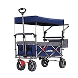 Arebos Bollerwagen Premium faltbar mit Dach | Handwagen | Transportwagen | klappbar | bis 100 kg | Vorder- und Hinter-Bremse | B