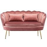 Doppelsofa, 2 Sitzer Sofa mit muschelförmiger Rückenlehne, Kissen gepolsterte Moderne Samt Couch für Wohnzimmer (Rose)
