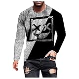 Xmiral Herren Langarmshirt Street Digitaldruck Rundhals T-Shirt Top Kontrastfarben Freizeitshirt (Weiß, XL)