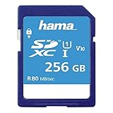 Hama 256 GB SDXC-Speicherkarte, Class 10, V10, UHS-I (bis zu 80MB/s, für Full-HD- und 3D-Video-Aufnahmen, z.B. Digitalkamera, Camcorder, Videokamera, mit Schreibschutz) SDXC-C