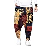 MY Household Herren Haremshose mit Gedruckten Mit Tasche Baggy Pumphose Yoga Tanz Strand -Aladin,Pluder,Yoga/Freizeithose,Rot,L