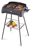 Cloer 6750 Barbecue-Grill, Standgrill mit abnehmbarem Fuß, Spritzschutz, Ablagekorb, Antihaftbeschichtet, 2000 Watt, Grillfläche: 43 cm x 30,5 cm, schw