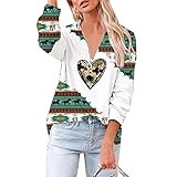 Damenmode Herbst Und Winter ReißVerschluss Revers Western Print Style Geripptes Langarm-T-Shirt D