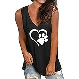 Masrin Damen Weste V-Ausschnitt Herz Hund Pfotenabdruck Shirts Sommer lose lässig ärmellose Tanktops Bluse (XL,Schwarz)