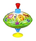 Lena 52263 Brummkreisel Dschungeltiere Ø 16 cm, Metall Schwungkreisel aus Blech, klassischer Pumpkreisel, Blechkreisel mit Tier Motiv, Kreisel mit Standfuss, Spielzeugkreisel für Kinder ab 18 M