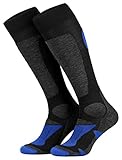 Piarini 2 Paar Unisex Skisocken Skistrumpf Herren, Damen und Kinder für Wintersport, Snowboard atmungsaktive Knie-Strümpfe Farbe Schwarz-Blau Gr.43-46